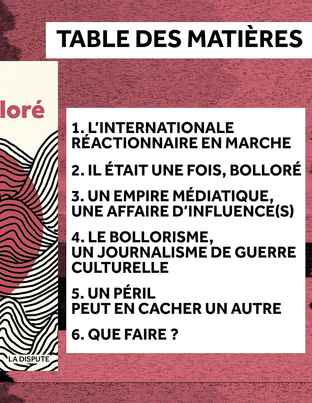 Le sommaire du livre contre Bolloré des éditions La Dispute